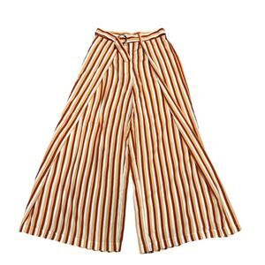 Monki Striped Wide Leg Pants Orange Yellow Retro 70s Small NEW Boho Vacation